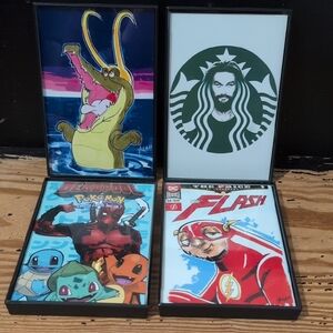 Set of 4 Pop Culture Art Prints 4x6 With Frames